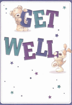 There's a tender charm woven throughout this get well card, echoing the kindhearted spirit often seen along Gidea Park's leafy streets. The central illustration brings together a snuggly teddy-its brown fur rendered with soft detail-as it wraps its arms around the word 'GET,' joined warmly by a floppy-eared puppy poised beneath the bold 'WELL.' Their rounded features and joyful eyes radiate comfort and solidarity, capturing the essence of sending a handpicked bouquet to ease someone's discomfort. Bursts of starlight, in vibrant purples and gentle teals, are scattered playfully across the clean, white canvas, echoing the sense of renewal felt in local parks after a spring rain. This thoughtful design, with its lively lettering and cheerful companions, feels as intentional and nurturing as an expertly arranged get well bouquet delivered by local Gidea Park florists. The textual interplay and tactile illustrations express hope with each color and curve, promising a moment of brightness-even when spirits lag. Every aspect of the card-its whimsical stars, confident text, and truly affectionate characters-reflects the warm, welcoming nature of Gidea Park and the reassurance that comes from a community coming together to lift someone's day.