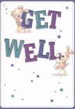 Overflowing with playful warmth, this get well card instantly charms with two delightful friends-a gently smiling bear and a lively, floppy-eared puppy-each lovingly interacting with vibrant, oversized 'Get Well' typography. The letters dance in bold shades of purple and teal, offering visual optimism against a clean, creamy backdrop that suggests the fresh interiors of Gidea Park's modern homes. Above and around, twinkling stars in blue and lilac highlight the hopeful energy that comes with every act of care, much like the bouquets delivered throughout Gidea Park's close-knit neighborhoods. The lovingly detailed fur and facial features of the characters evoke the soft comfort of a cherished plush toy and the loyal gaze of a beloved pet, both ready to lift someone's spirits. With every element-be it star or text or furry paw-the card crafts an atmosphere of genuine encouragement, echoing the local Gidea Park tradition of thoughtful gestures and floral surprises designed to nurture body and soul during recovery.